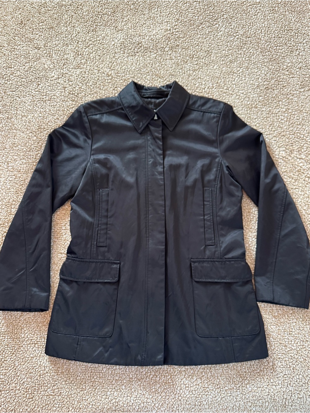 Nine West Black Utility Jacket Coat Medium Zip Front Lightweight Classic